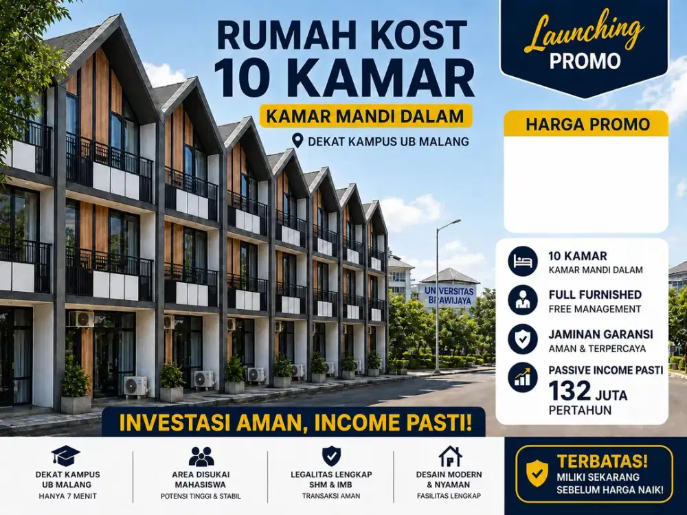 Kos Kota Malang 10 Kamar Full Furnished 1M an Dekat Kampus Brawijaya