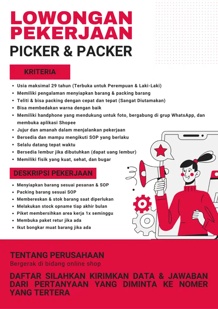 Lowongan Kerja Bagian Menyiapkan Barang dan Packing Barang Onlineshop