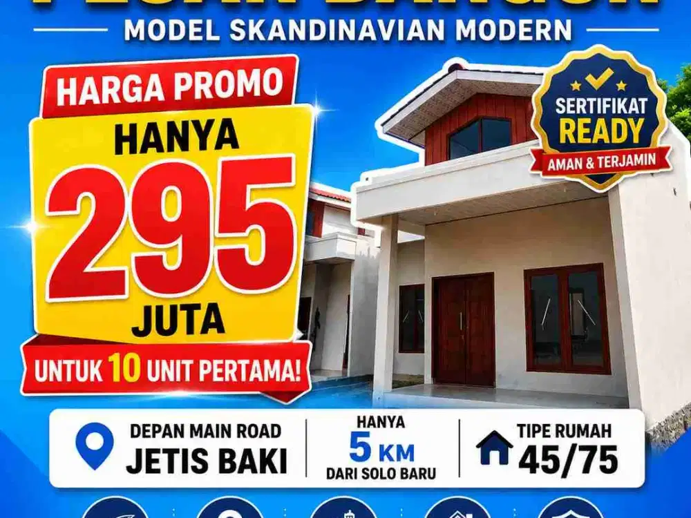 Promo terbatas rumah komersial murah di Jetis Baki 5 menit ke solo baru