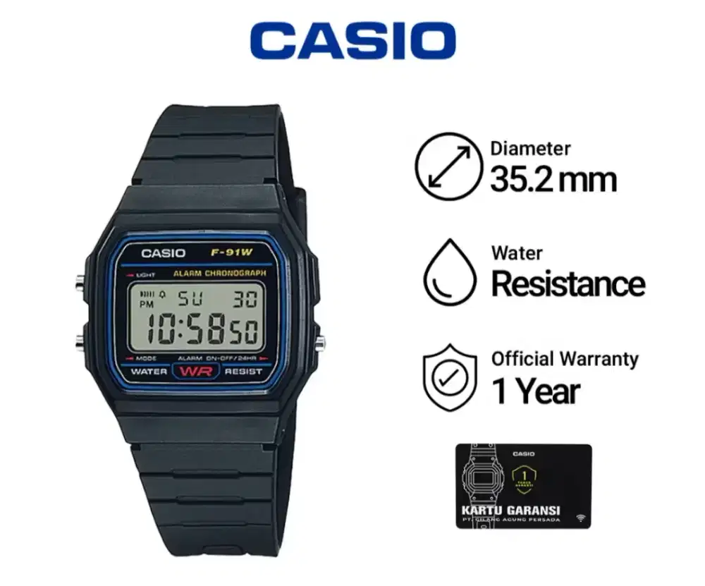 Jam Tangan Unisex Casio General F-91W-1D Classic Digital Dial Black