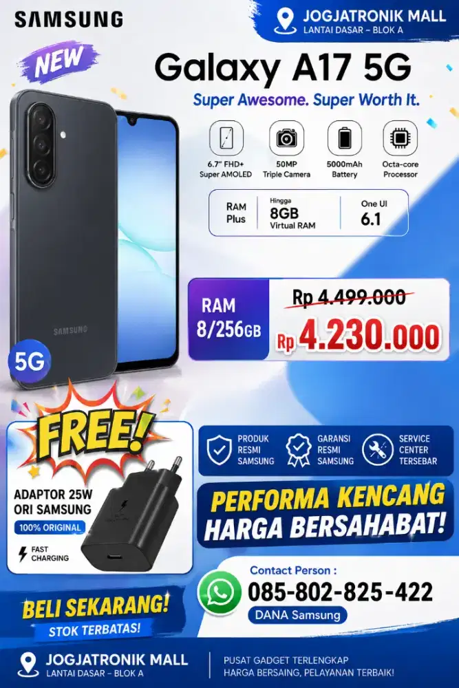 FREE ADAPTER ORI! SAMSUNG GALAXY A17 5G 8/256 BISA COD