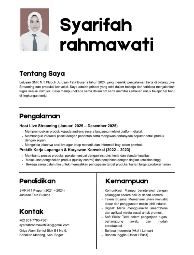 Open to work (bogor, karawang, cikarang, bekasi)