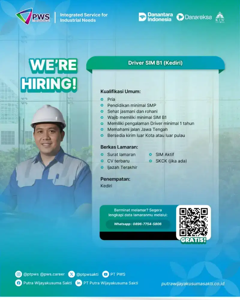 Dibutuhkan driver dan operator pengisian tabung di kediri