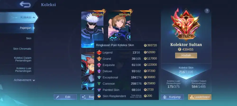 Akun Mobile Legends MLBB Kolektor Sultan