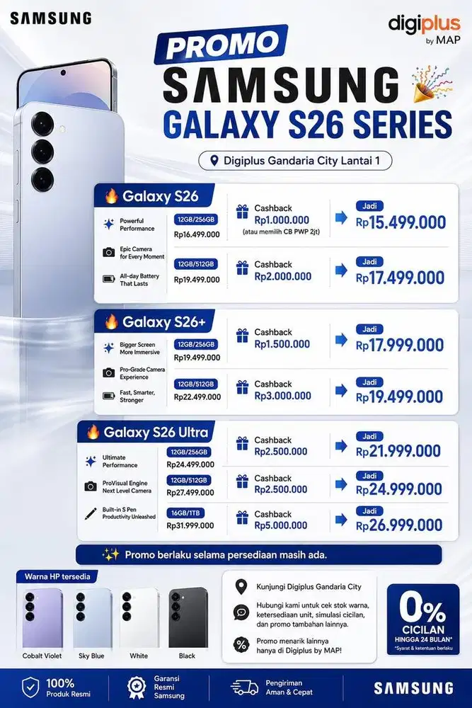 Promo Samsung S26 256 dan 512 Cashback UP TO 5jt