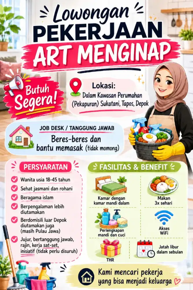 Loker Lowongan Kerja ART Menginap butuh Segera