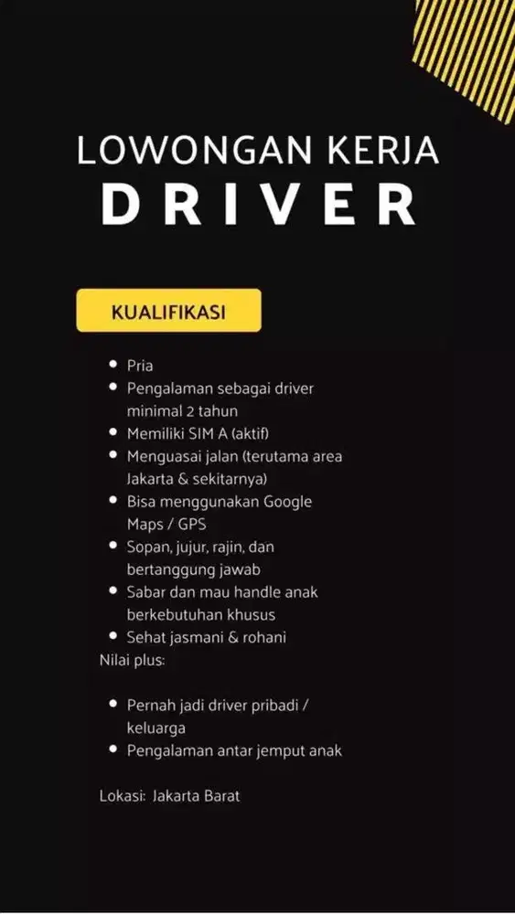 Dicari Supir Pribadi