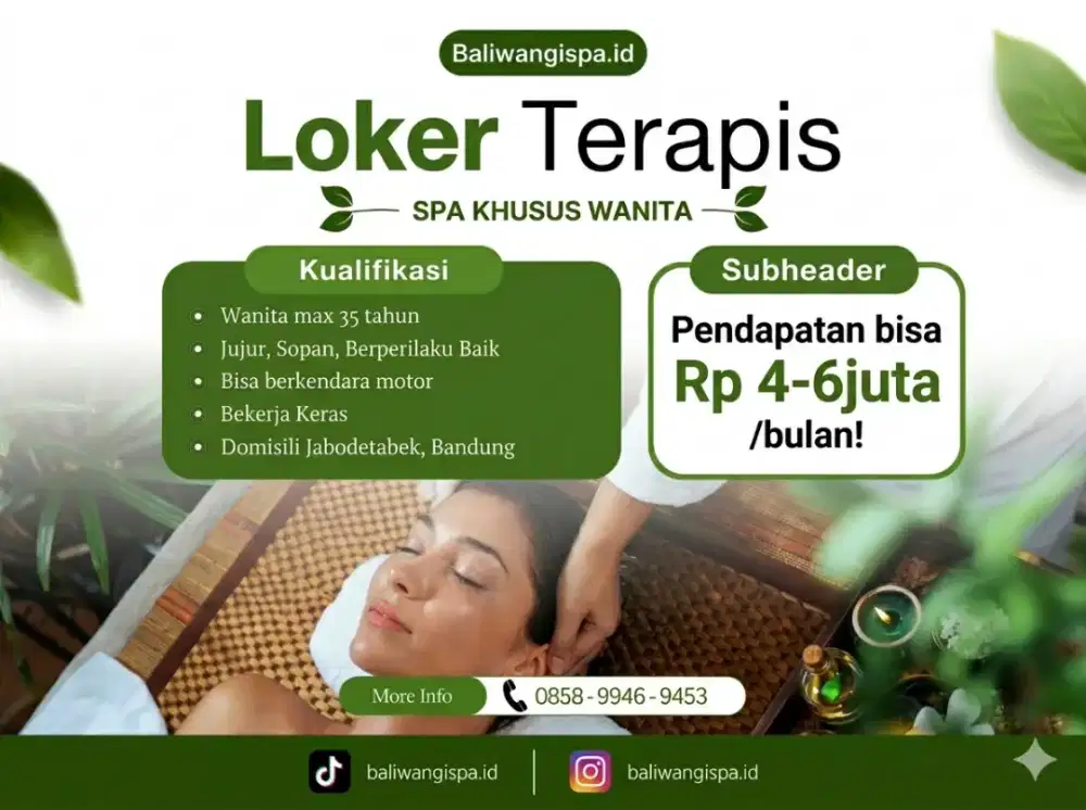 [LOKER] Terapis Spa HALAL di Grogol, Cengkareng, Pluit