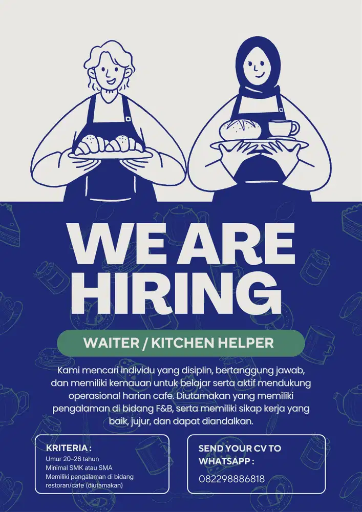 Dibutuhkan Waiter / Kitchen Helper untuk Cafe