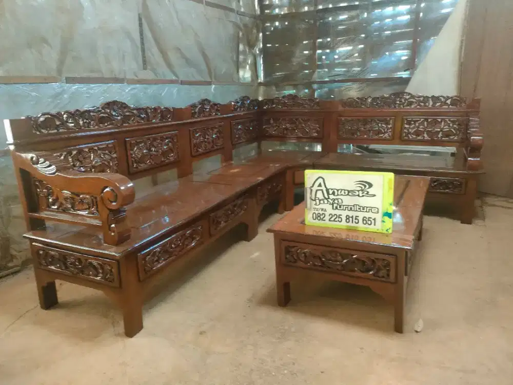 Kursi tamu sudut ukir full kayu jati