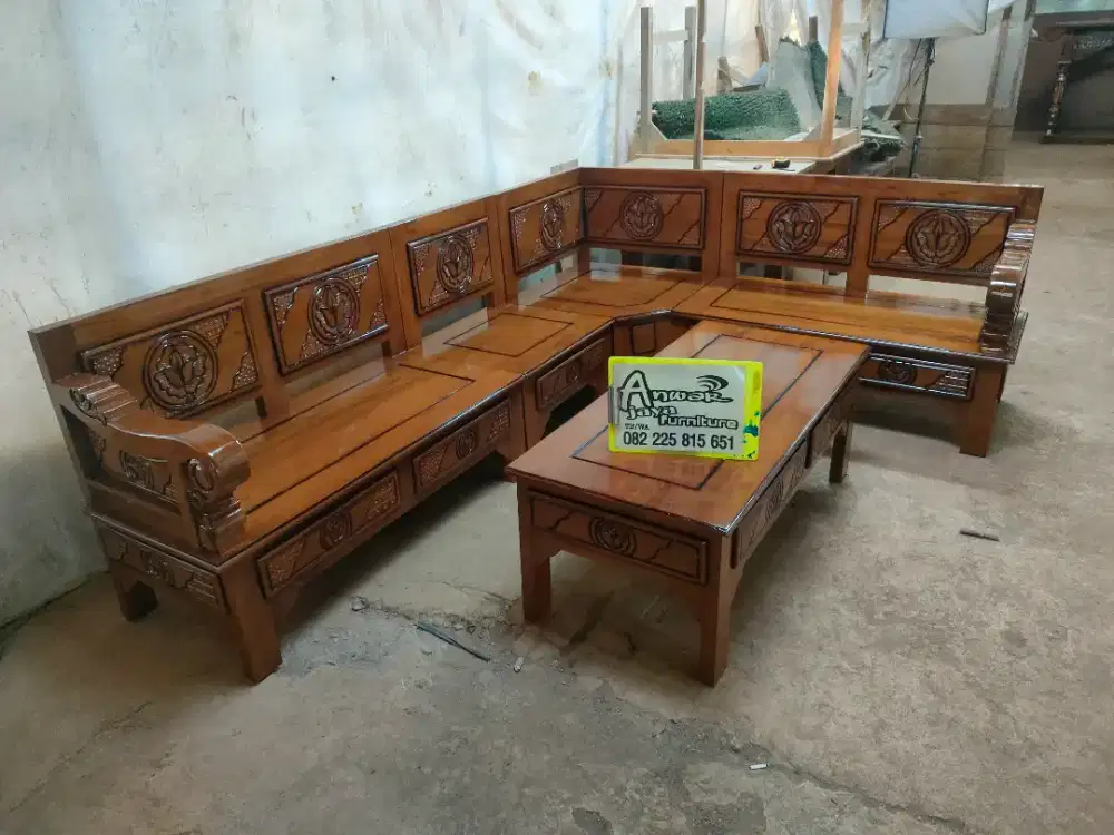 Kursi tamu sudut minimalis full kayu jati