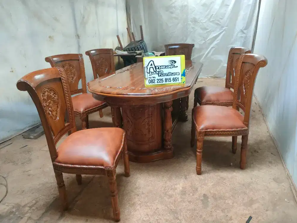 Meja makan gendong set kaca meja full kayu jati