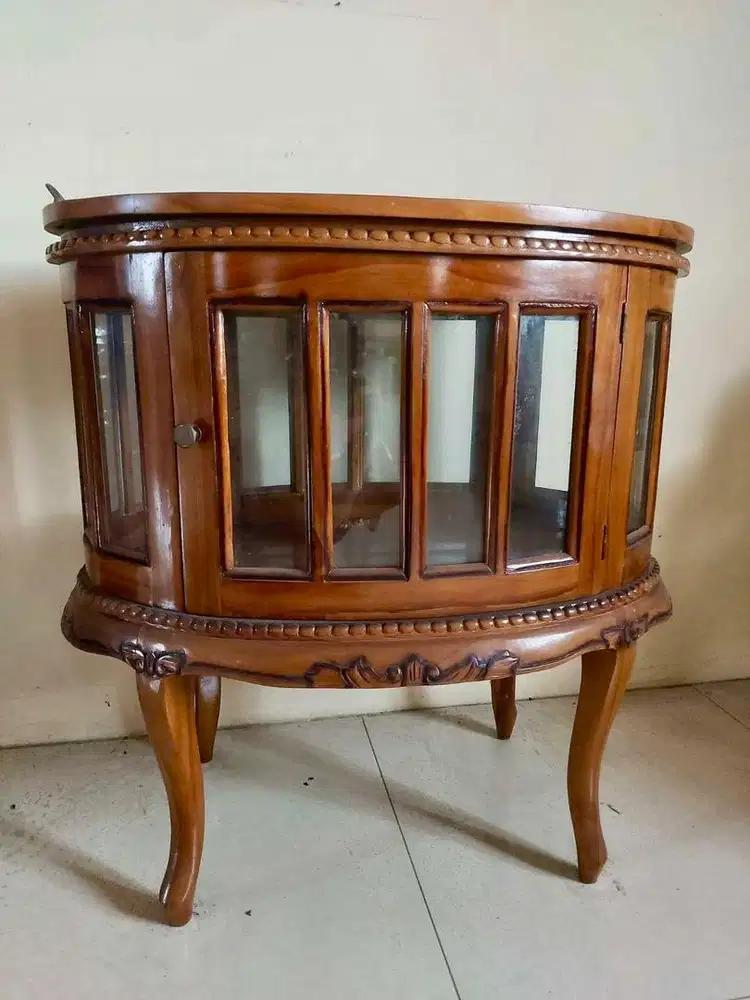 Meja oval teh kayu jati