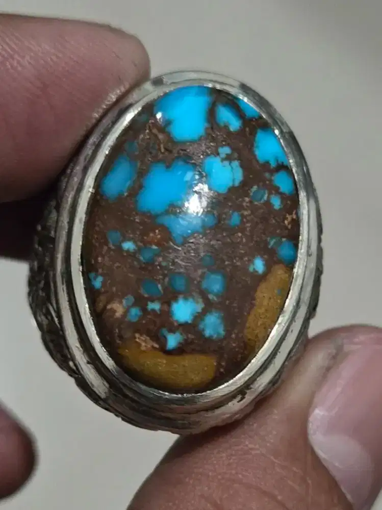 Natural pirus mesir (Turquoise) ring koin dimensi 26x18x13