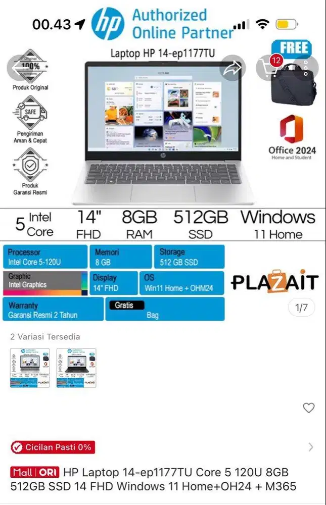 Laptop HP 14-EP1177TU I5 120U W11  Ram 8/512  SILVER