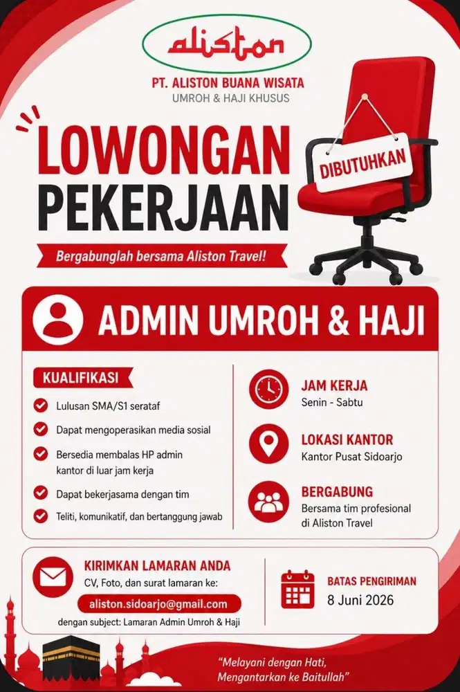 Lamaran Admin Umroh & Haji Aliston