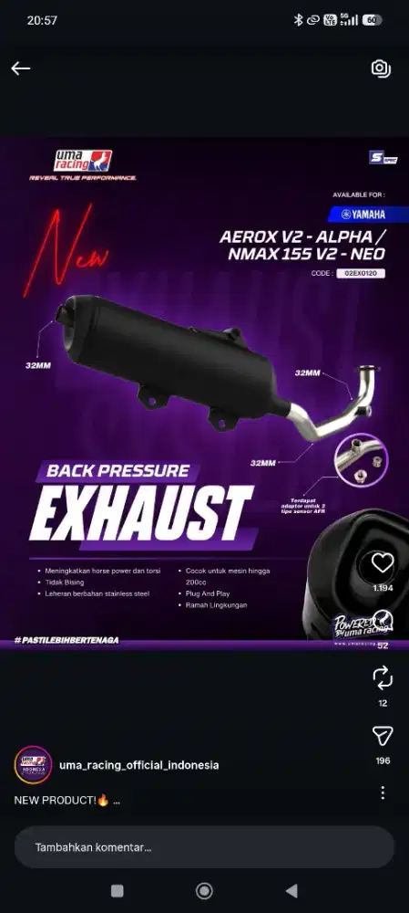 Knalpot uma racing import nmax new / neo / turbo