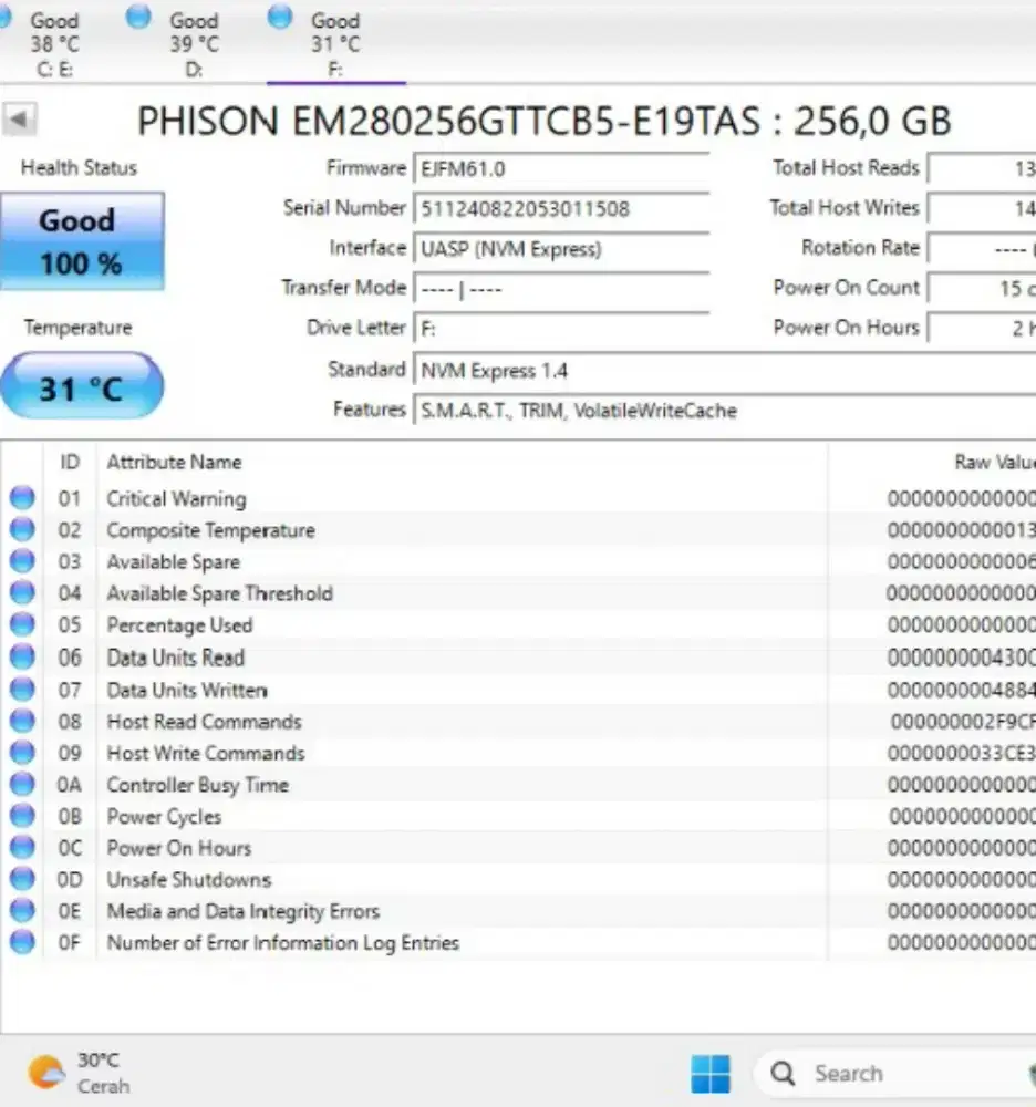 Ssd nvme 256 gb gen 3