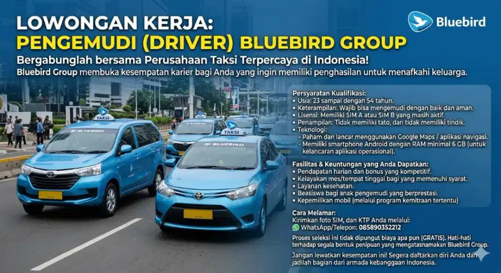 Lowongan Pengemudi Taksi BlueBird Group