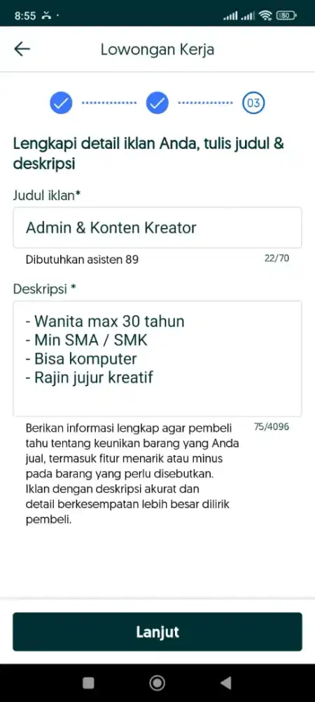 Dibutuhkan tenaga kerja perempuan