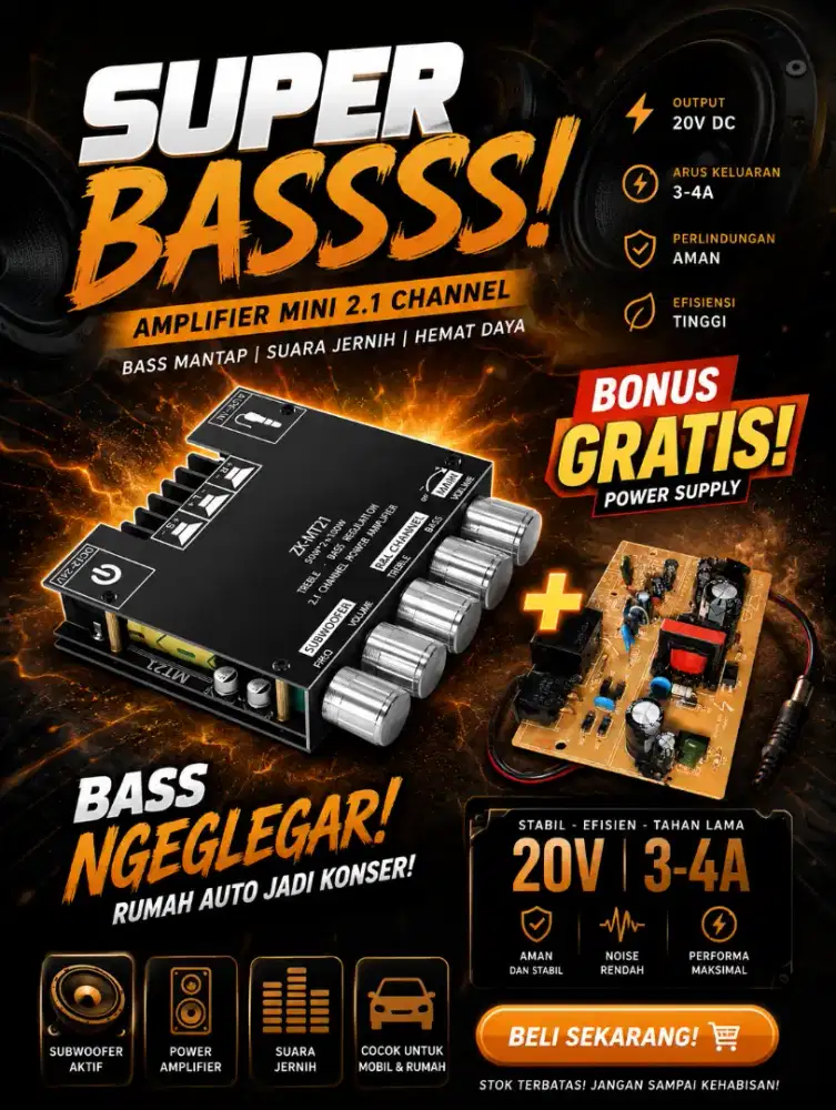 Amplifier zk mt21 gratis adaptor 20v 3-4A