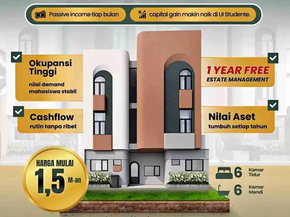 Dijual Rumah Kost 6 & 10 Kamar, Dekat UI Full Furnished, SHM, Lokasi Strategis Terbukti Occupancy Tinggi, Free Manajemen