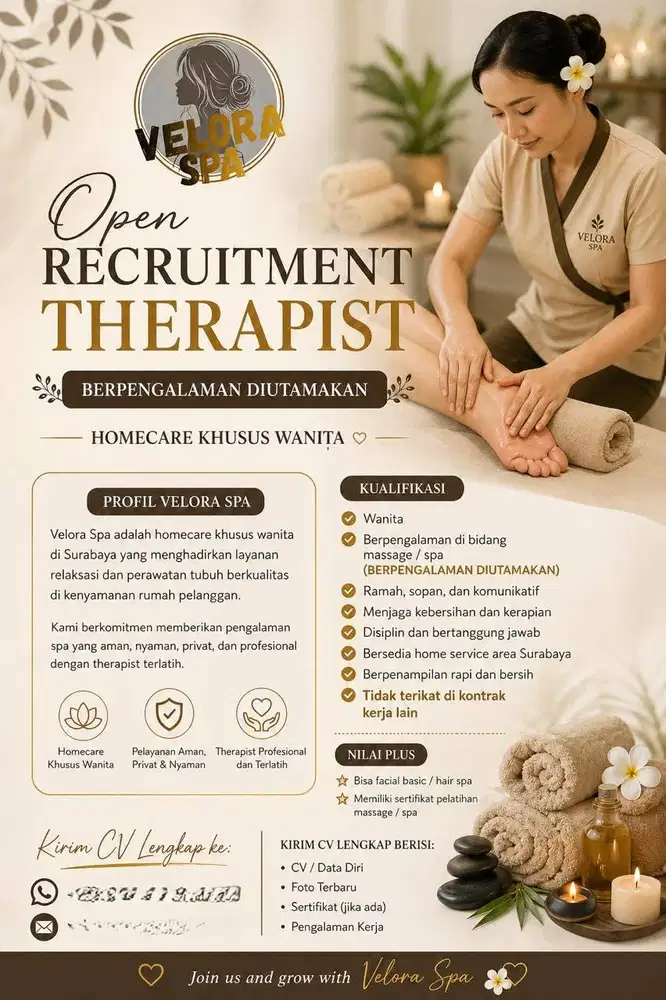 Dibutuhkan Terapis Velora Spa