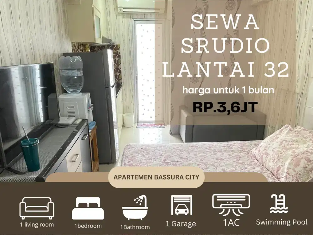 sewa studio bulanan full furnis dekat mall apartemen bassura city