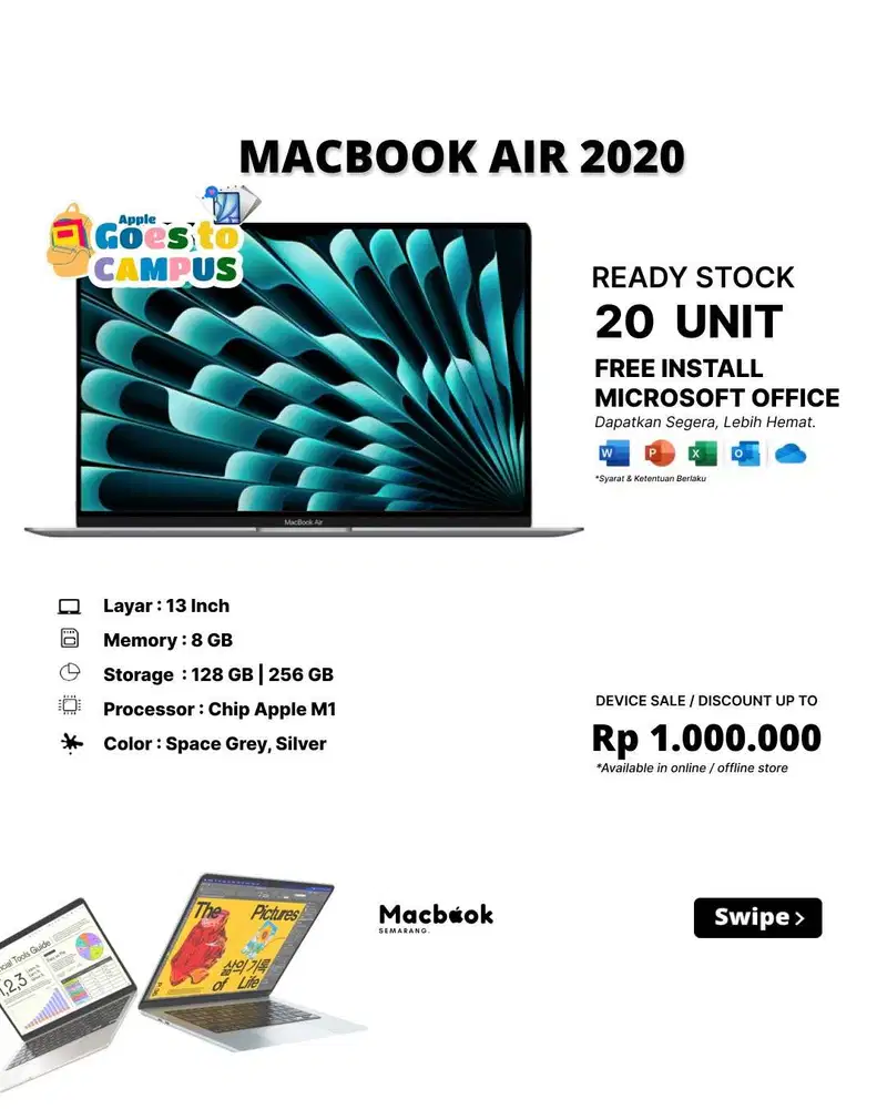 Macbook Air 2020 M1 RAM 8 Storage 128/256 GB 13 inch