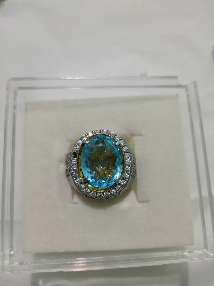 cincin permata batu blue topaz