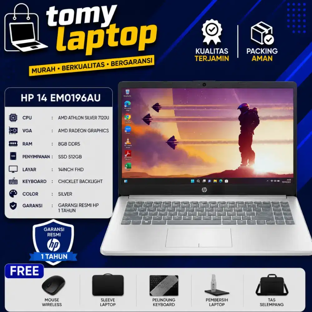 HP 14 EM0196AU AMD ATHLON SILVER 7120U AMD RADEON GRAPHICS 8GB SSD512