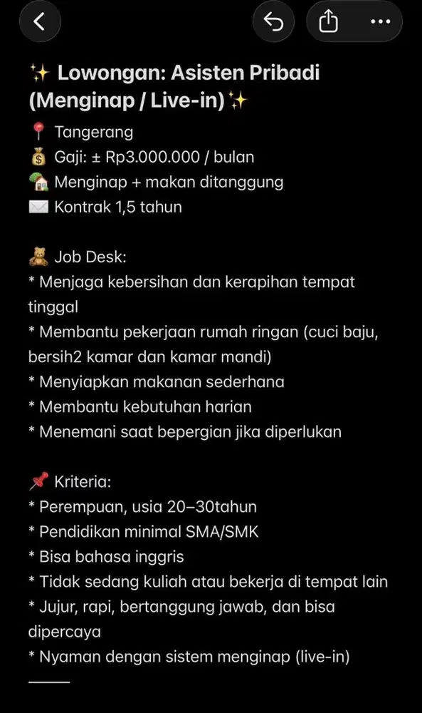 Dibutuhkan Asisten Pribadi