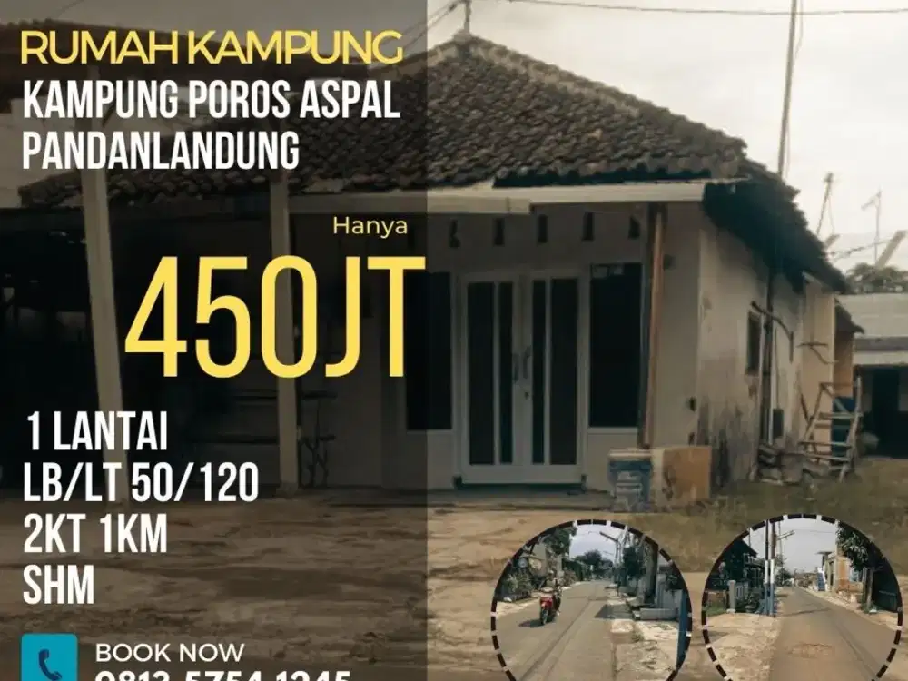 Rumah kampung dijual di pandanlandung bandulan poros aspal hanya 450jt