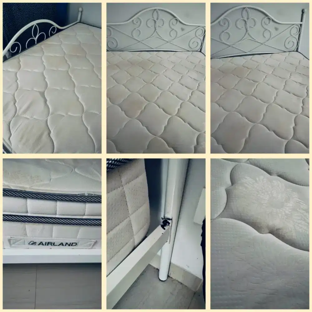 Tempat tidur dan kasur ukuran 200cm × 140 cm.