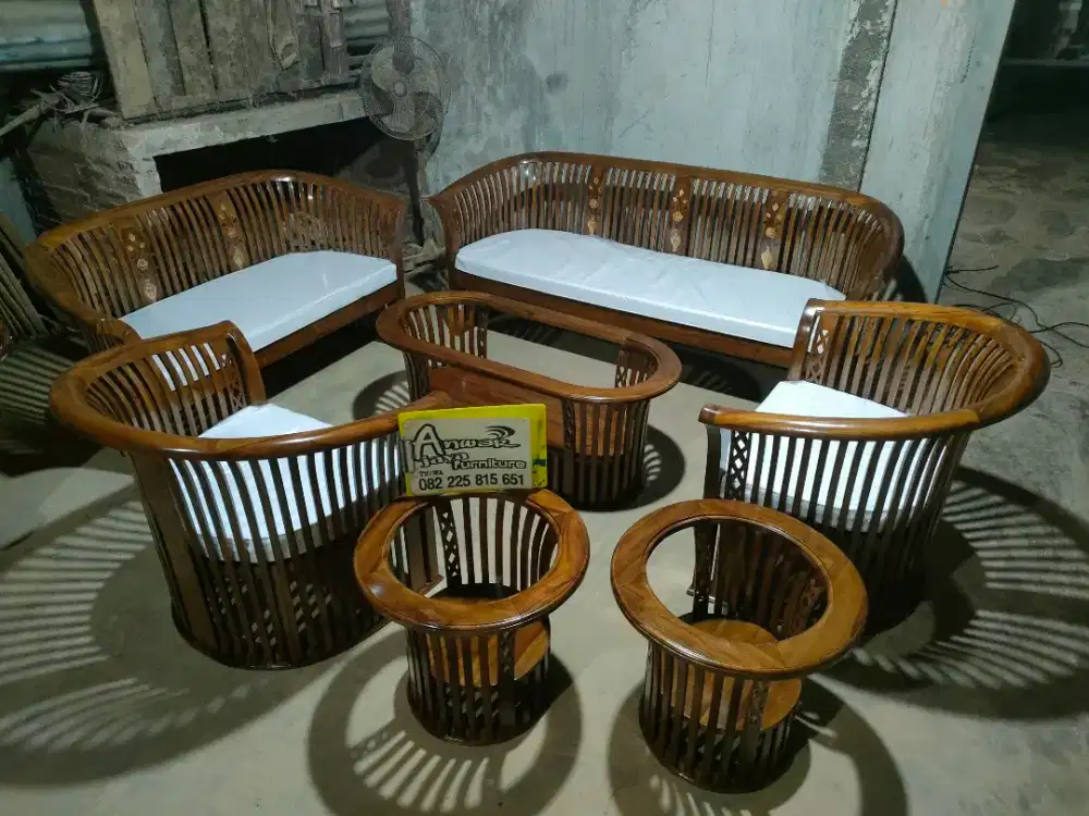 Kursi tamu minimalis kranjang full kayu jati