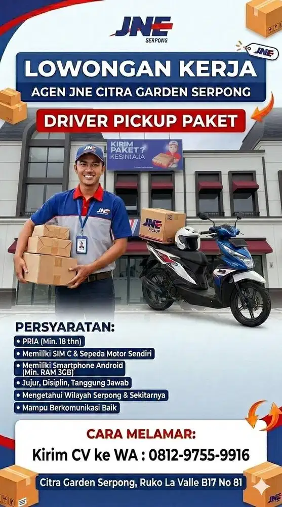 Lowongan Kerja Driver / Kurir Pickup Agen JNE
