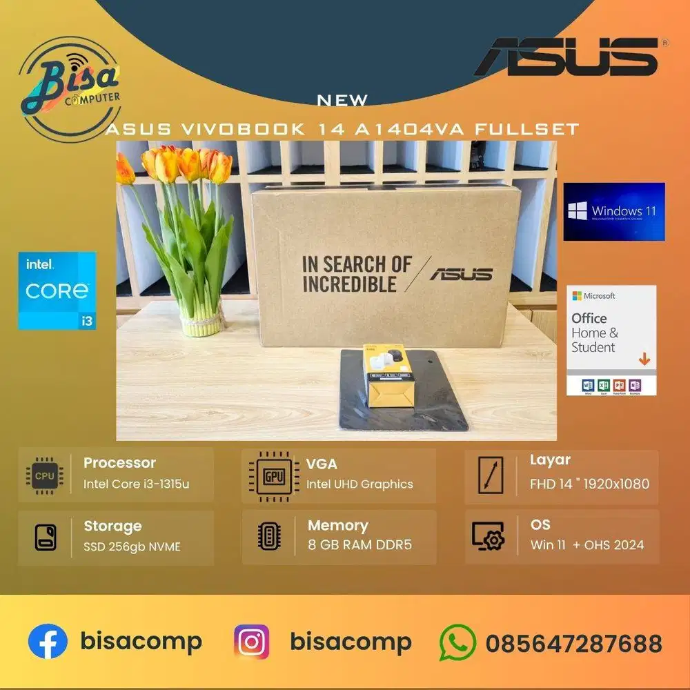 NEW Asus Vivobook 14 A1404VA Core i3 13th Gen SSD 256gb Ram 8gb 14inch