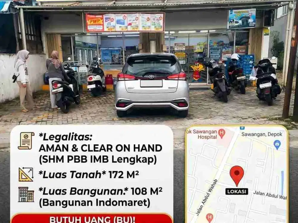 INVESTASI RUKO INDOMARET SIAP CUAN TINGGAL MELANJUTKAN SAJA BISNISNYA,DI JUAL KARNA SEDANG BU, DI SAWANGAN DEPOK LOKASI STRATEGIS