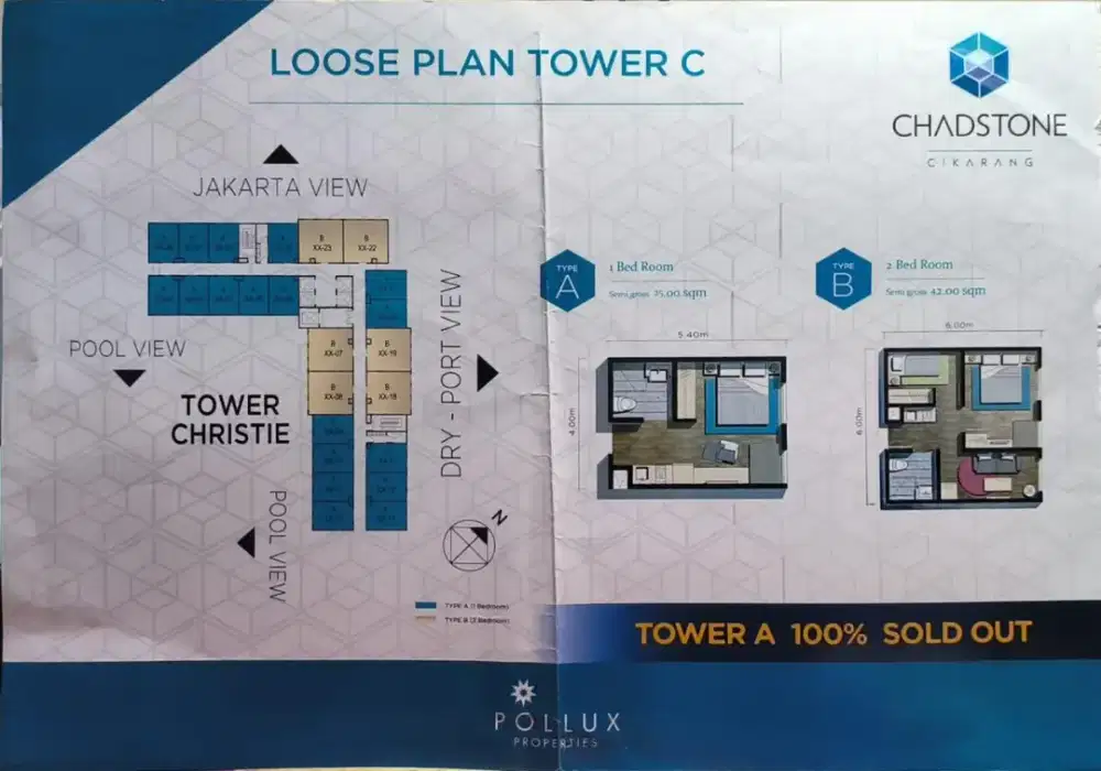 Dijual apartemen type studio Lt 6. Area kolam renang dan taman