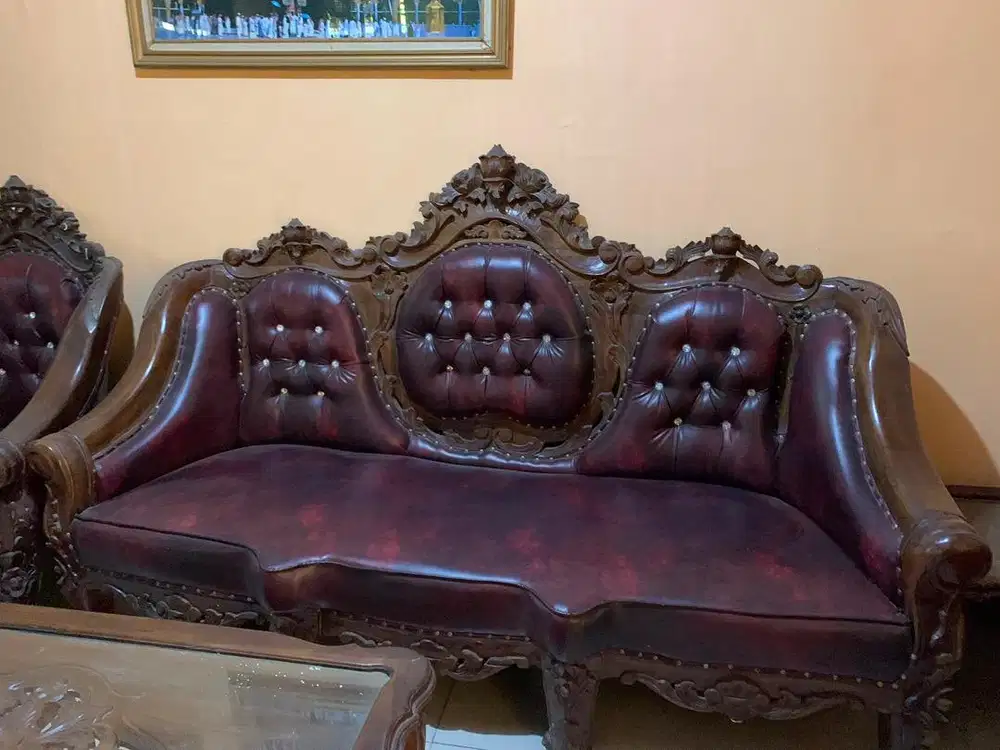 kursi jati asli satu set sama meja