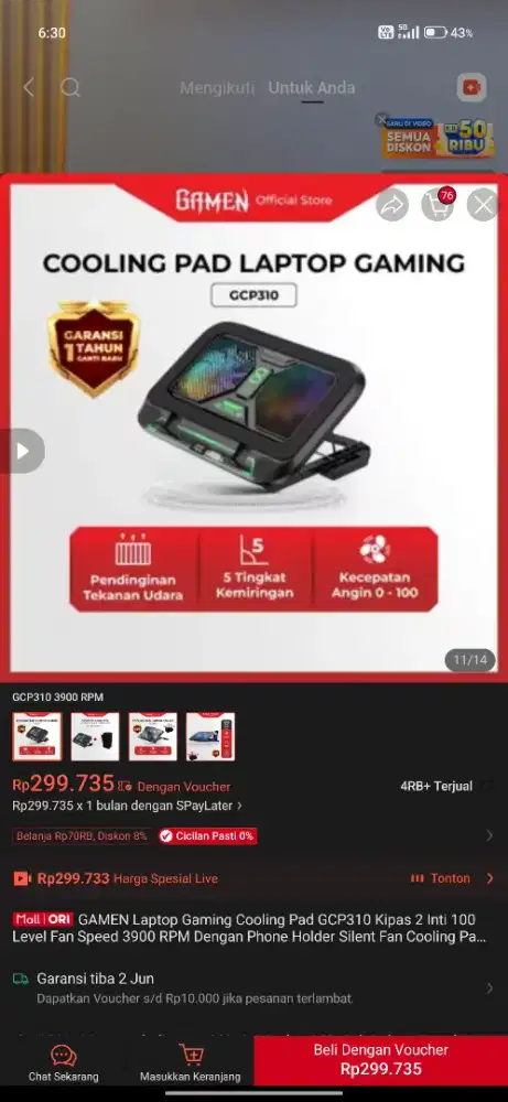 gamen laptop gaming fan, kipas laptop gaming gamen dual fan 3200 rpm