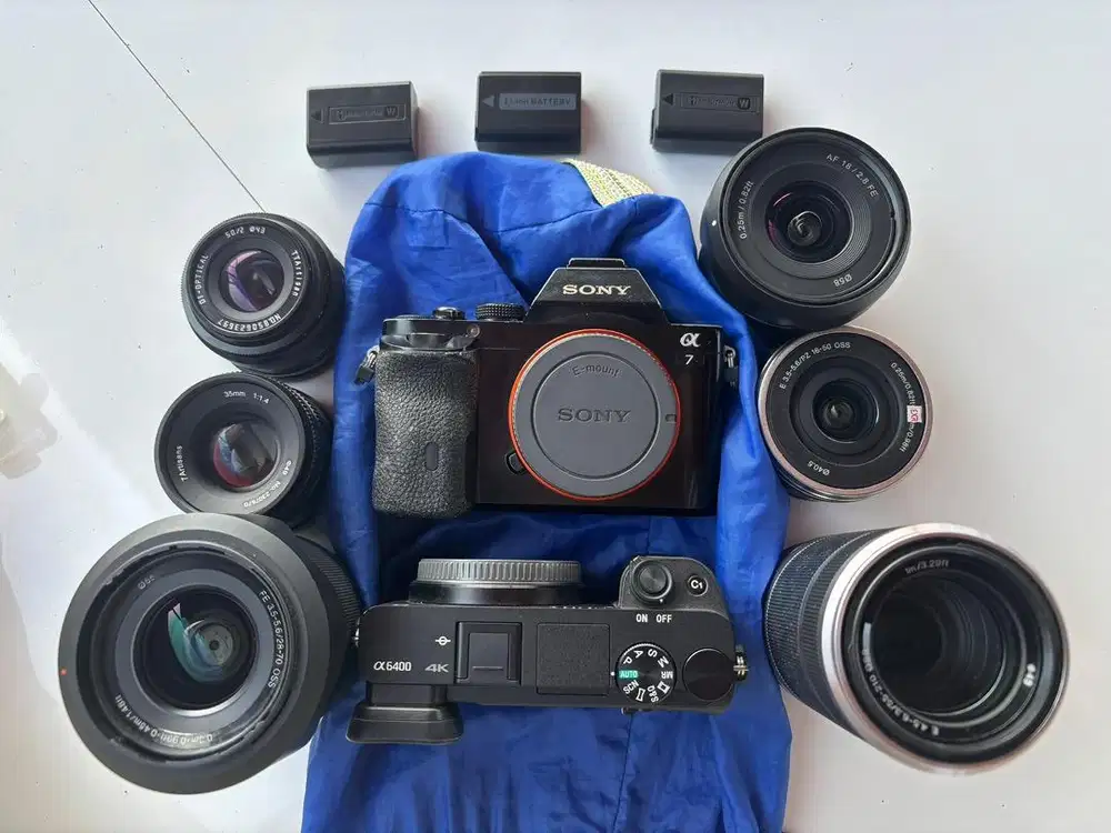 Pensiun Mirrorless, Paket jual rugi Sony A7 & a6400 + 6 lensa premium