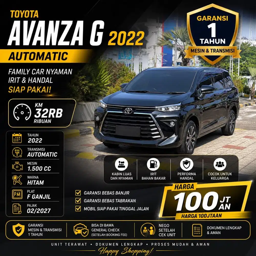 Toyota Avanza G AT 2022 Km 32rb Garansi 1 Tahun Mesin dan Transmisi