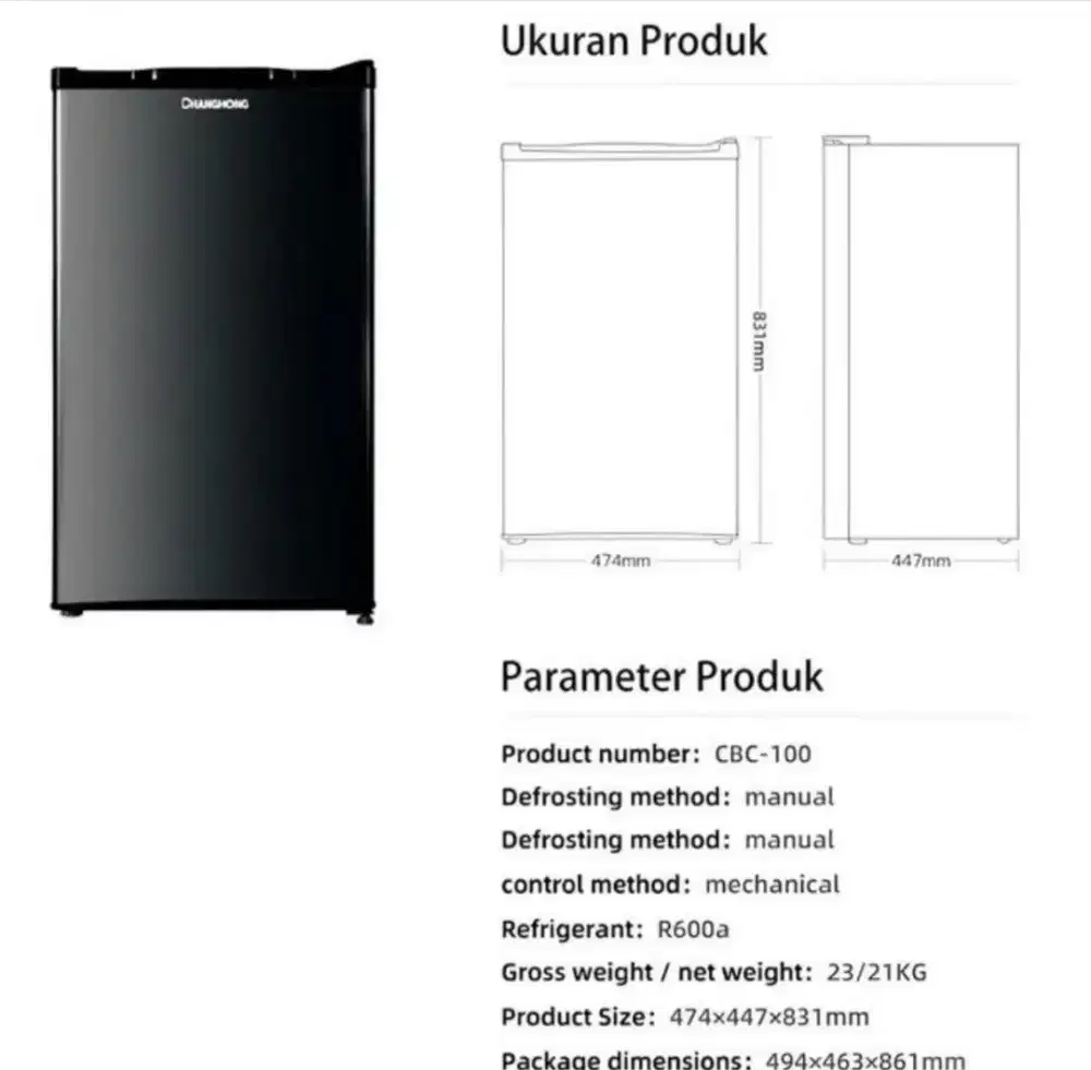 Jual cepat Kulkas Changhong 1 pintu masih bagus dingin FREE Dispenser