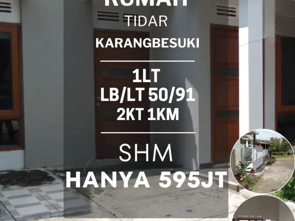 Rumah dijual di Tidar Lt91 dekat UNMER MaChung STIKI Mall MCP 595jt