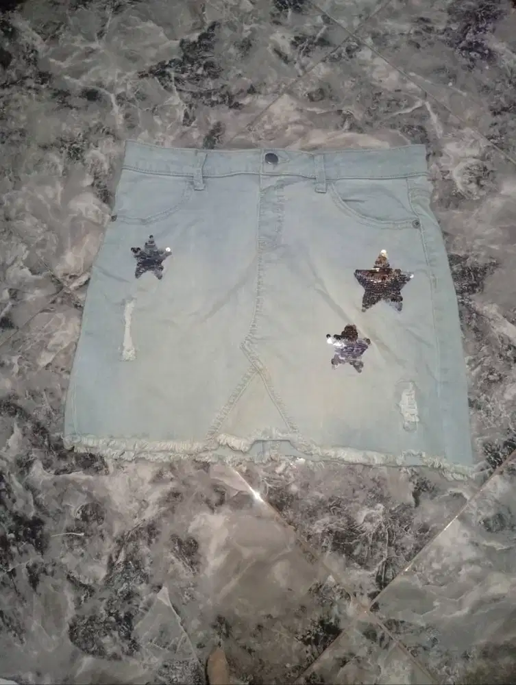 Rok Jeans Justice Wanita Motif Bintang Payet Size 16