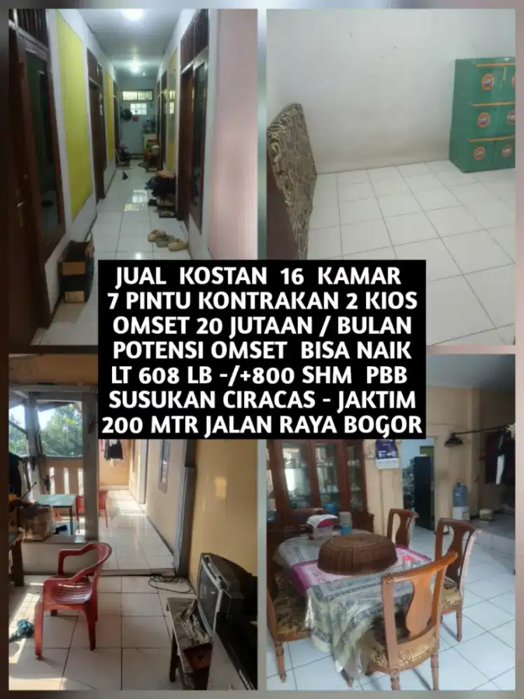 JUAL KOST KOSAN PLUS RUMAH INDUK & 2 KIOS AREA SUSUKAN CIRACAS JAKTIM