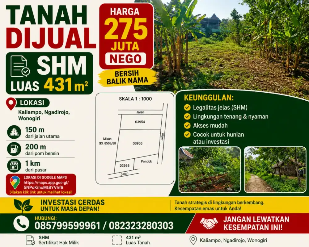 Dijual Tanah  SHM