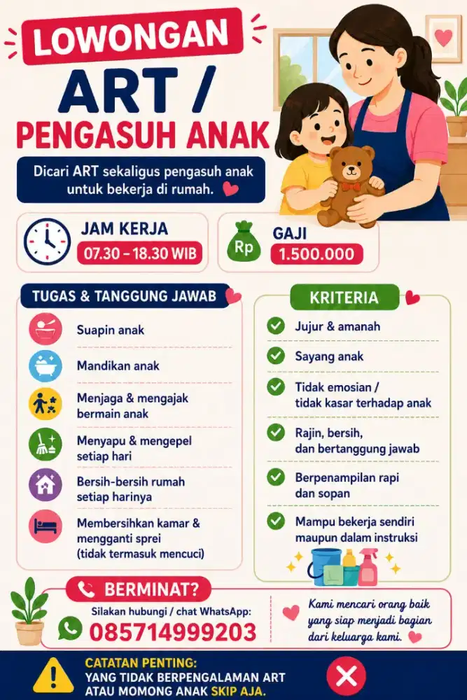 Dicari ART dan Pengasuk anak