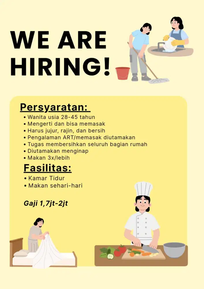 DIBUTUHKAN SEGERA Asisten Rumah Tangga ( ART )